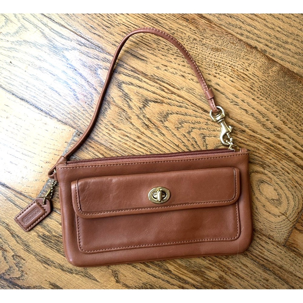 Vintage Coach Legacy Turnlock Brown Leather Wristlet Y2K Retro
